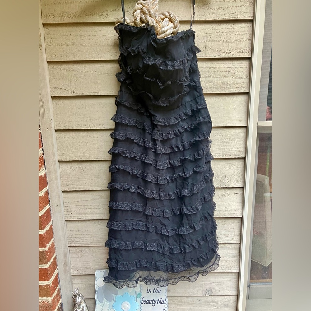 Timeless Betsey Johnson Black Strapless Ruffled Dress (Zipper needs work)